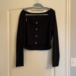 Black button square neck top